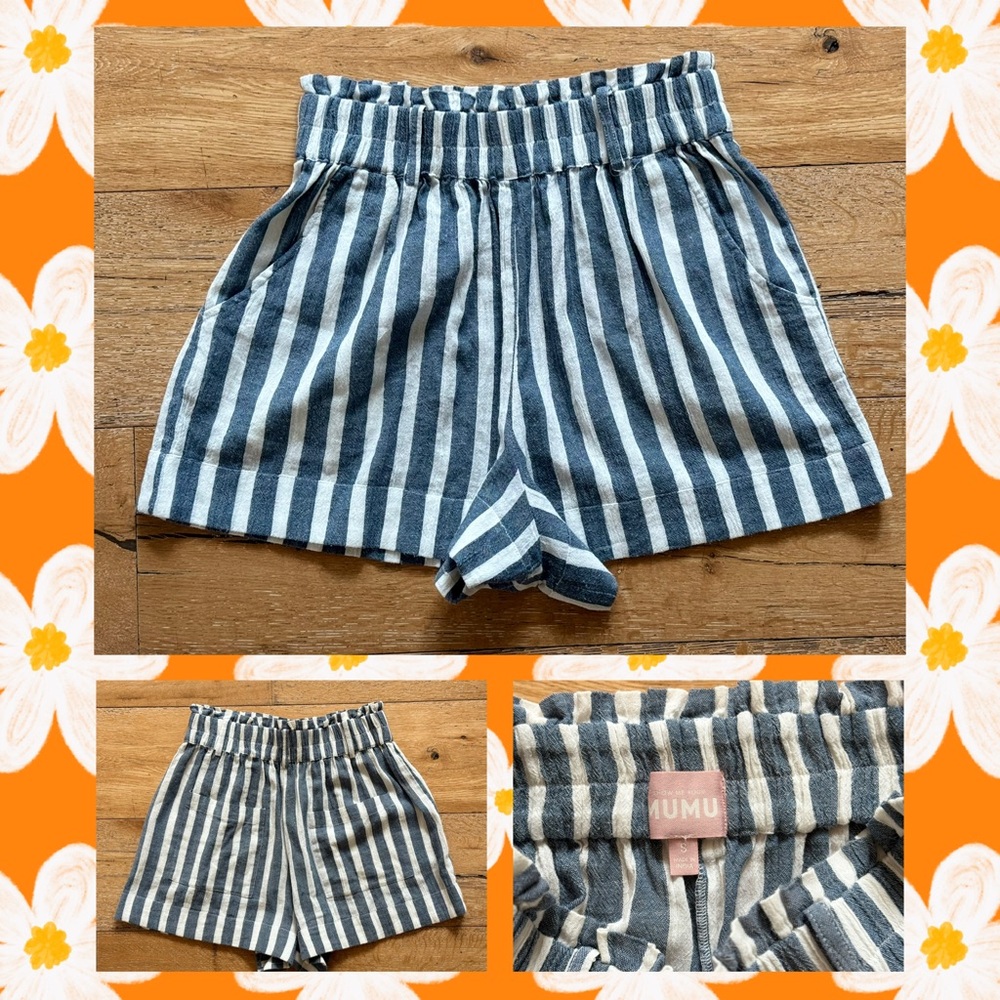 Show Me Your MuMu Blue and White Striped High Waist Shorts